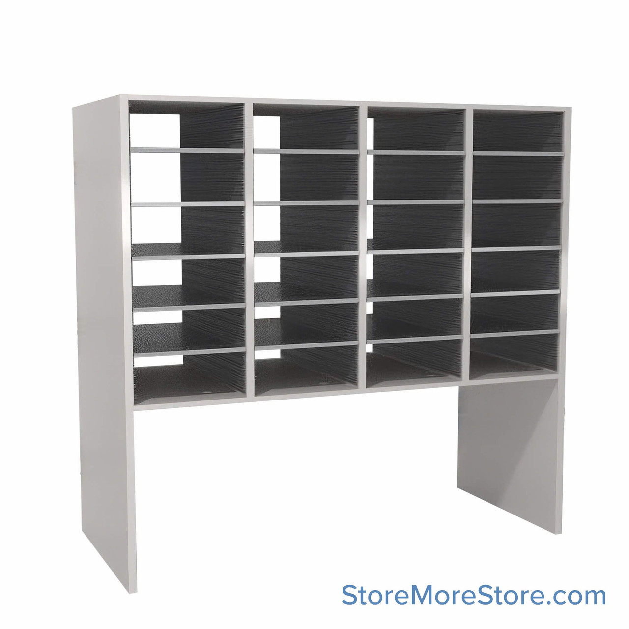 Legal Size Mail Sorter, 48.25" W x 48" H, 30" Sorting Height, Laminate Sorter Back, 18" Closed Back Riser