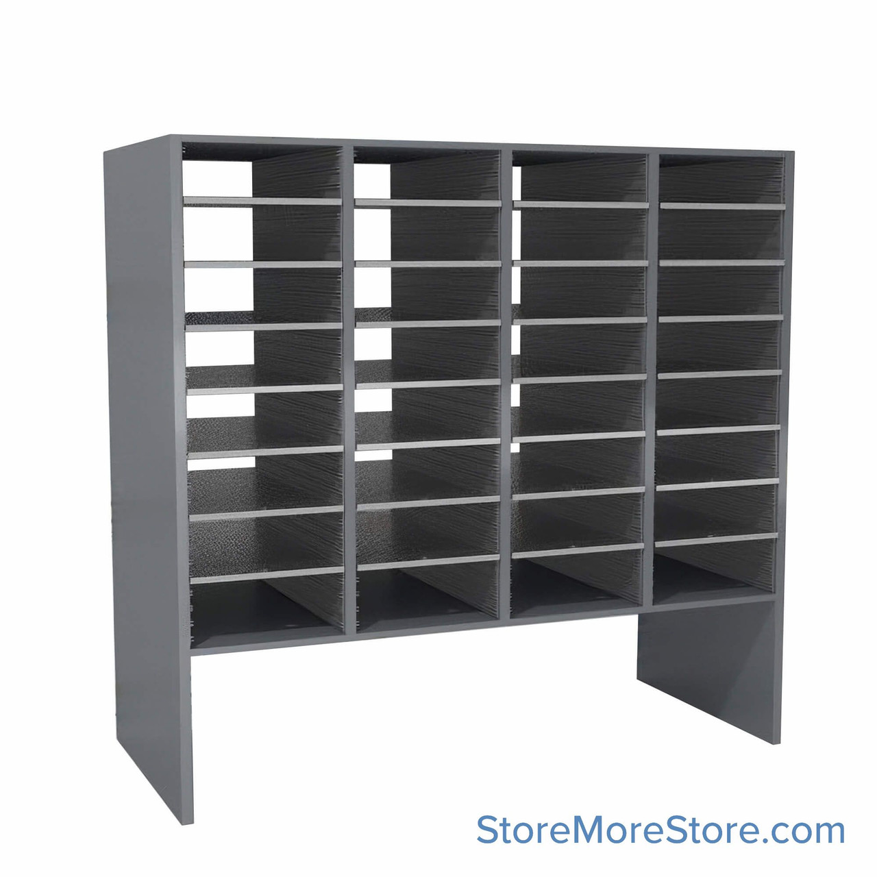 Legal Size Mail Sorter, 48.25" W x 48" H, 36" Sorting Height, Laminate Sorter Back, 12" Closed Back Riser