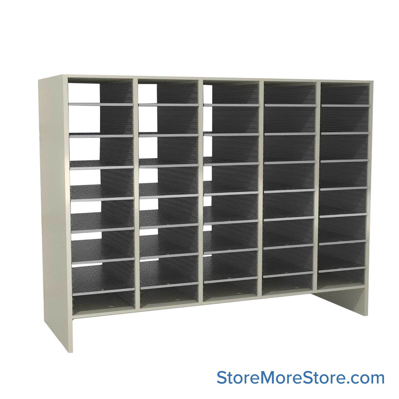 Legal Size Mail Sorter, 59.75" W x 48" H, 42" Sorting Height, Laminate Sorter Back, 6" Closed Back Riser