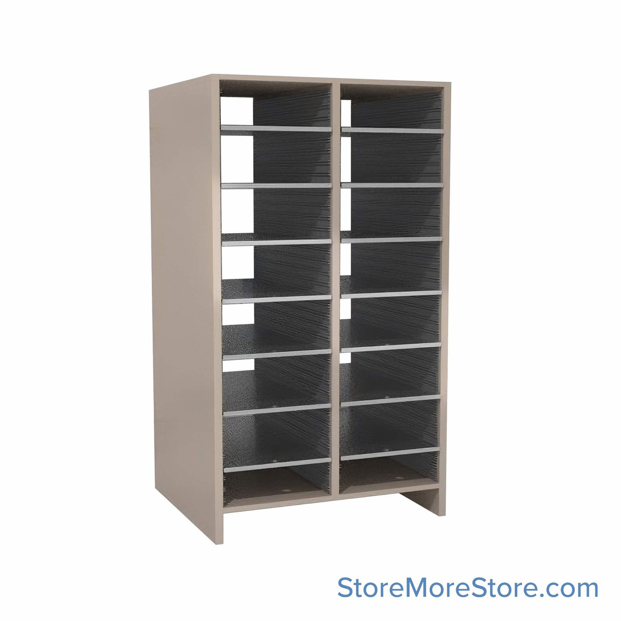 Legal Size Mail Sorter, 24.75" W x 45" H, 42" Sorting Height, Plexiglass Sorter Back, 3" Closed Back Riser
