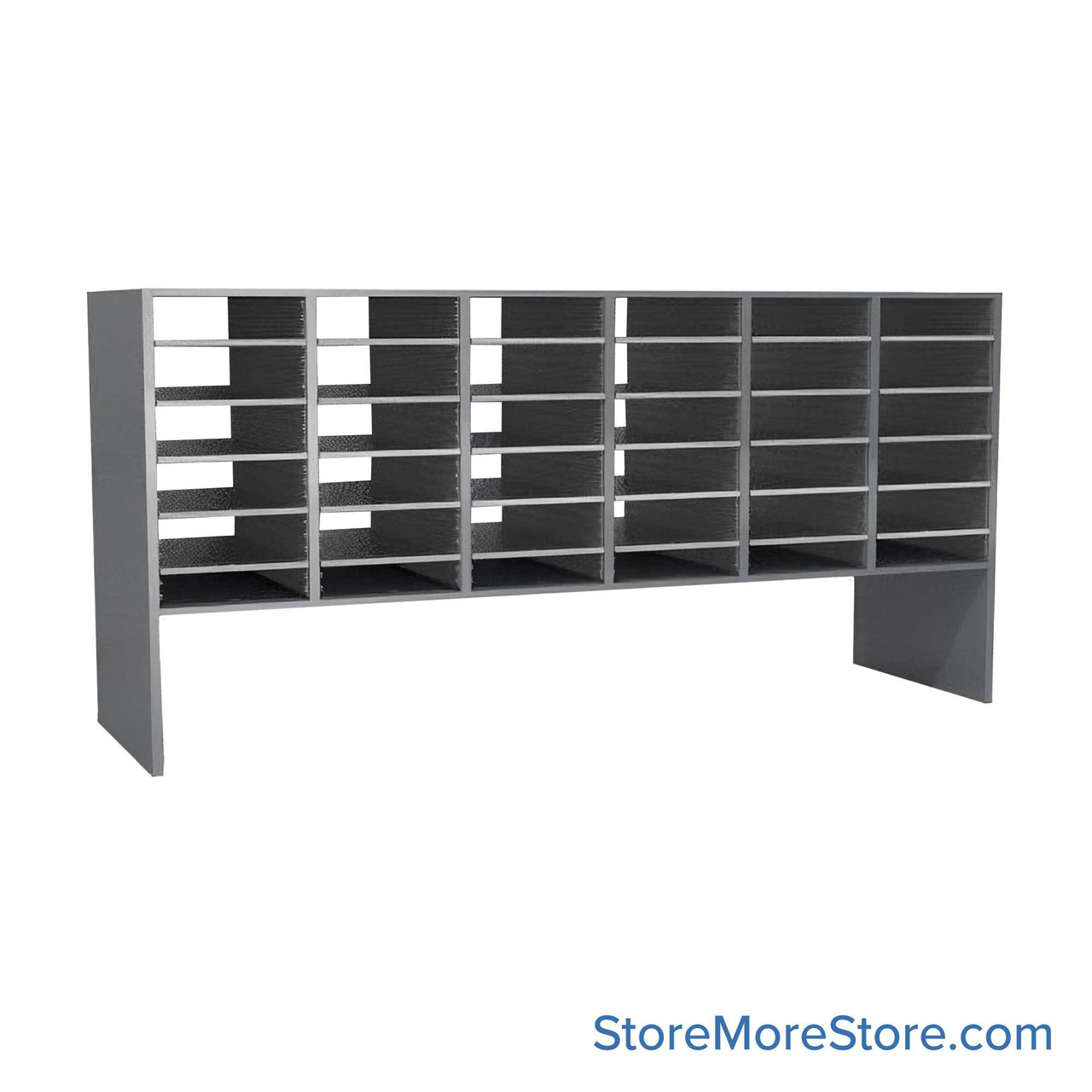 Legal Size Mail Sorter, 71.5" W x 36" H, 24" Sorting Height, Plexiglass Sorter Back, 12" Closed Back Riser