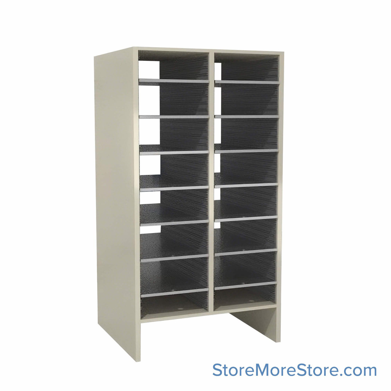 Legal Size Mail Sorter, 24.75" W x 48" H, 42" Sorting Height, Plexiglass Sorter Back, 6" Open Back Riser