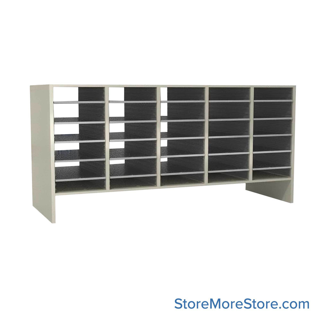 Oversize Mail Sorter, 69.75" W x 30" H, 24" Sorting Height, Plexiglass Back, 6" Closed Back Riser
