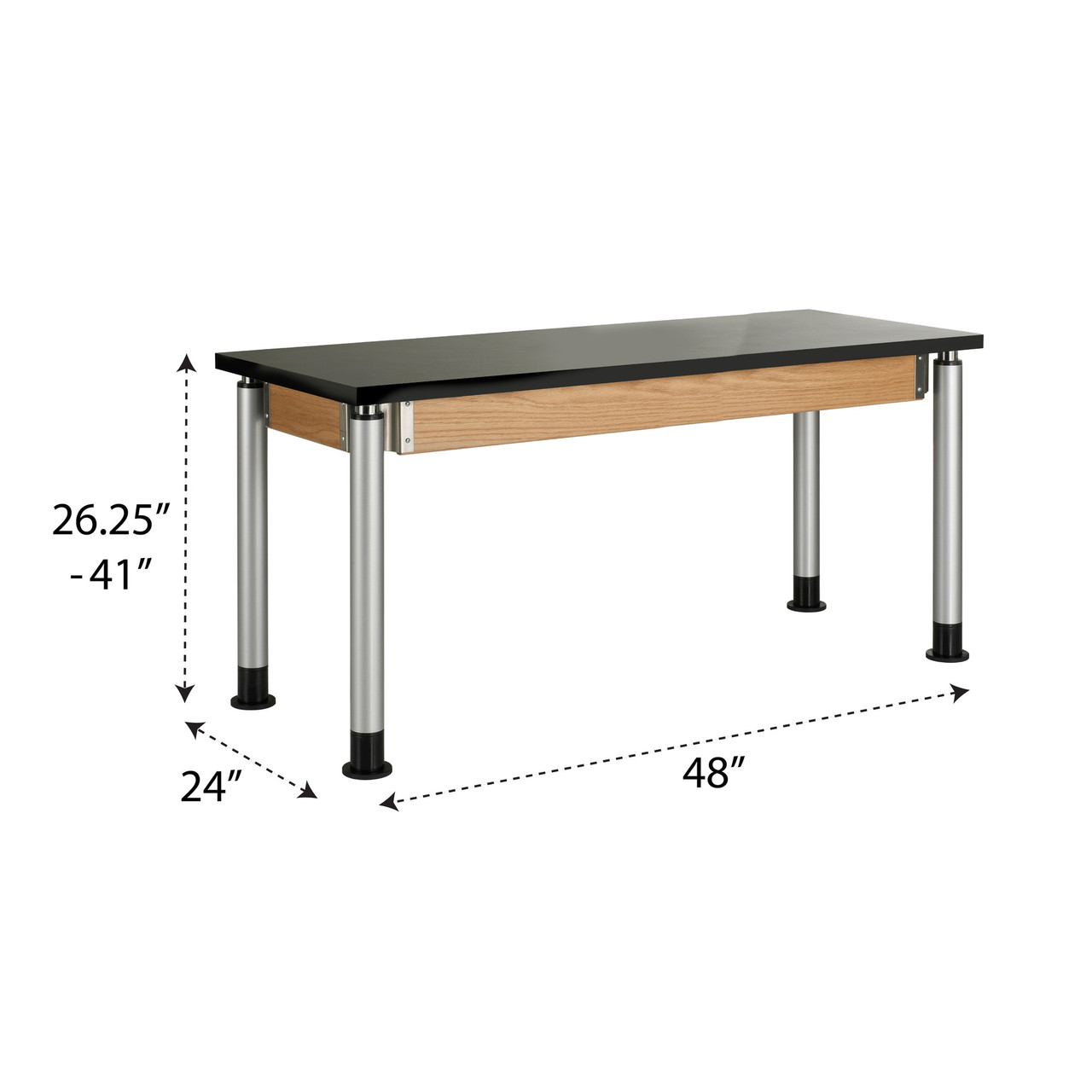 Adjustable Lab Tables, 48" W x 24" D, Black Chemguard Top