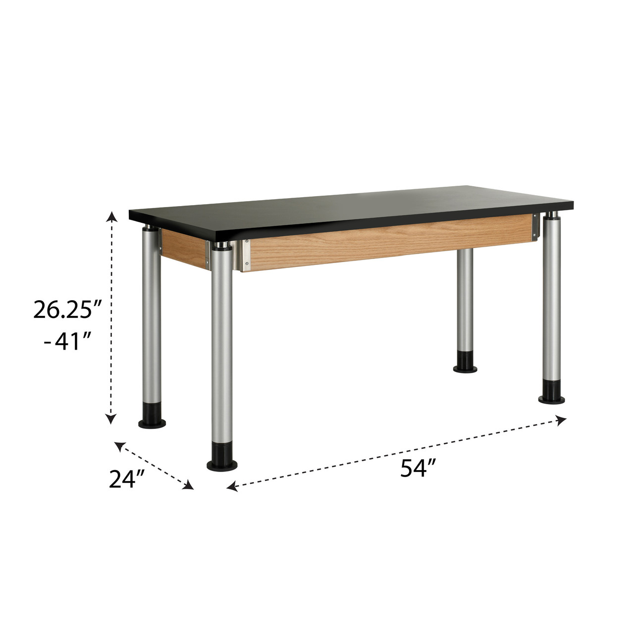 Adjustable Lab Tables, 54" W x 24" D, Black Chemguard Top, Includes Casters