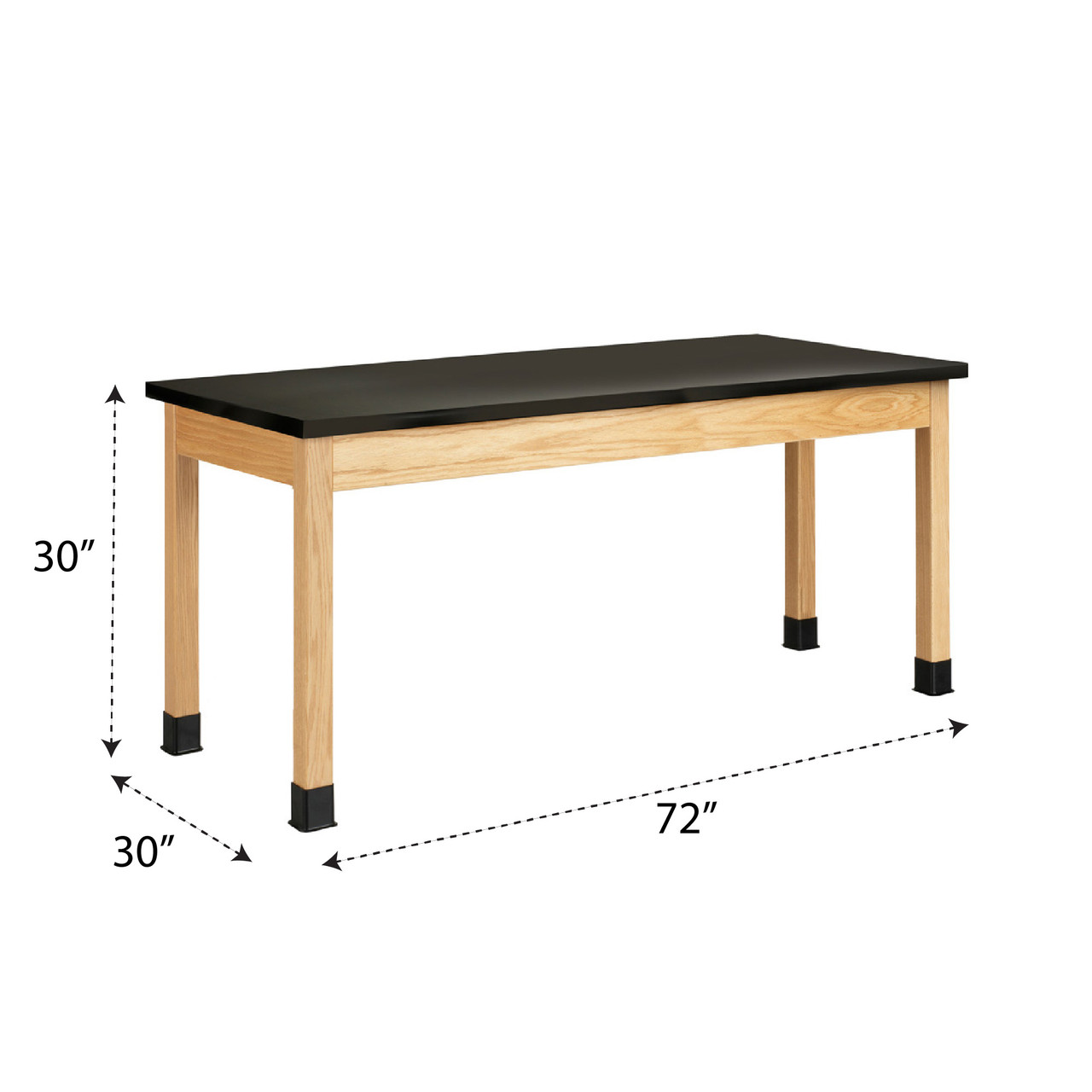 Wooden Lab Bench, 72" W x 30" D x 30" H, Black Chemguard Top, Oak Legs/Apron