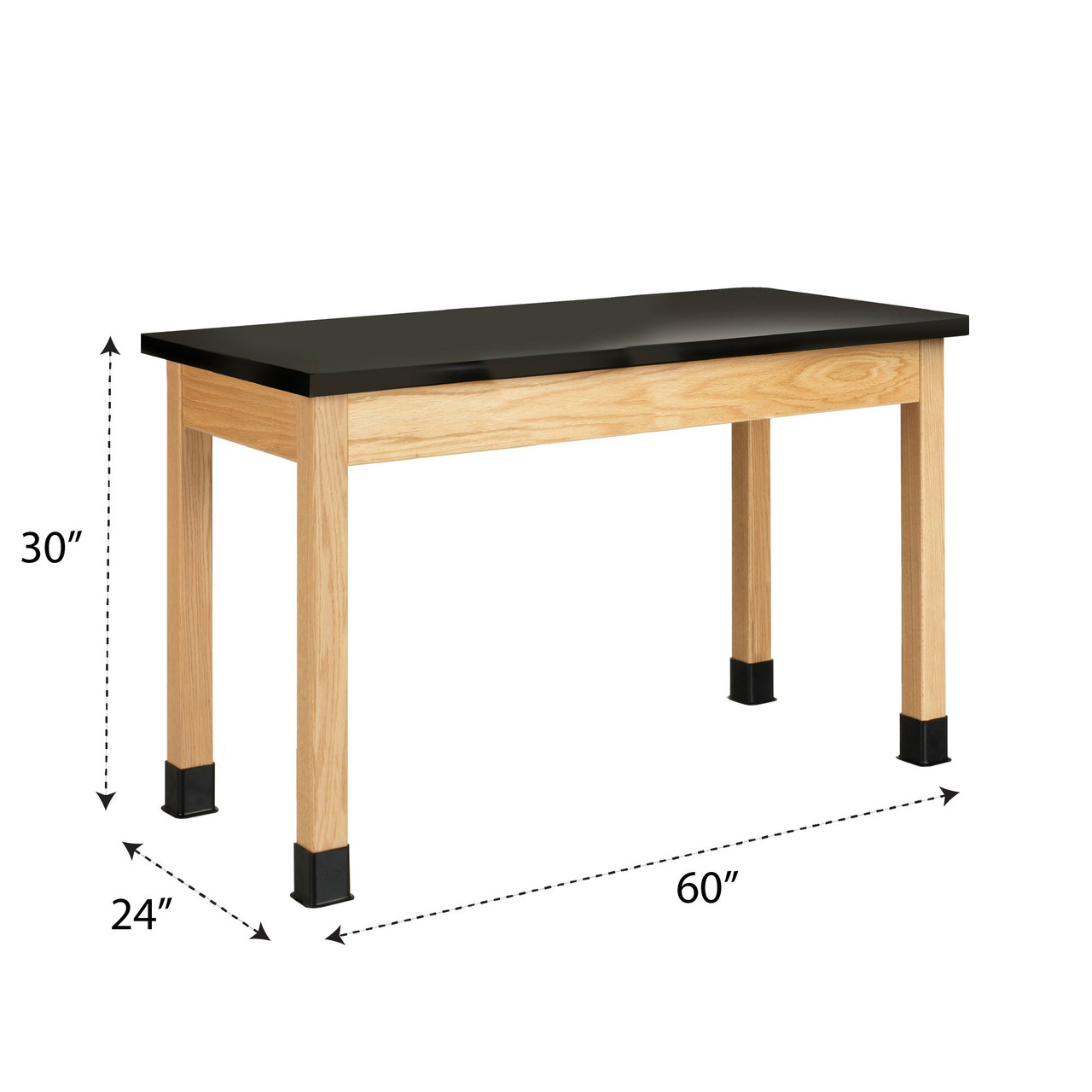 Wooden Lab Bench, 60" W x 24" D x 30" H, Black Phenolic Resin Top, Oak Legs/Apron
