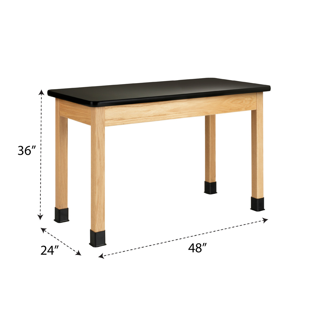 Wooden Lab Bench, 48" W x 24" D x 36" H, High-Pressure Laminate Top, Oak Legs/Apron