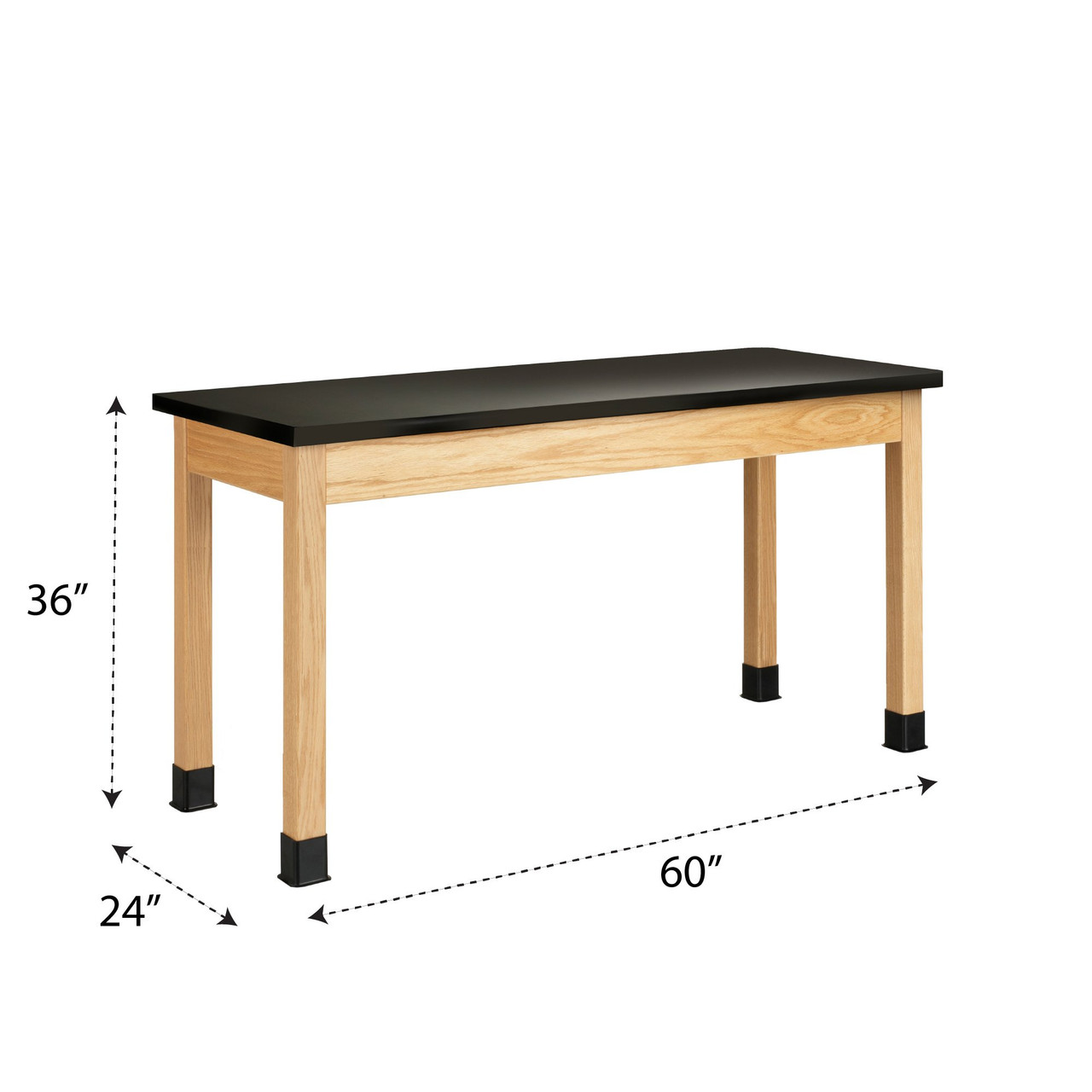 Wooden Lab Bench, 60" W x 24" D x 36" H, Black Epoxy Top, Oak Legs/Apron
