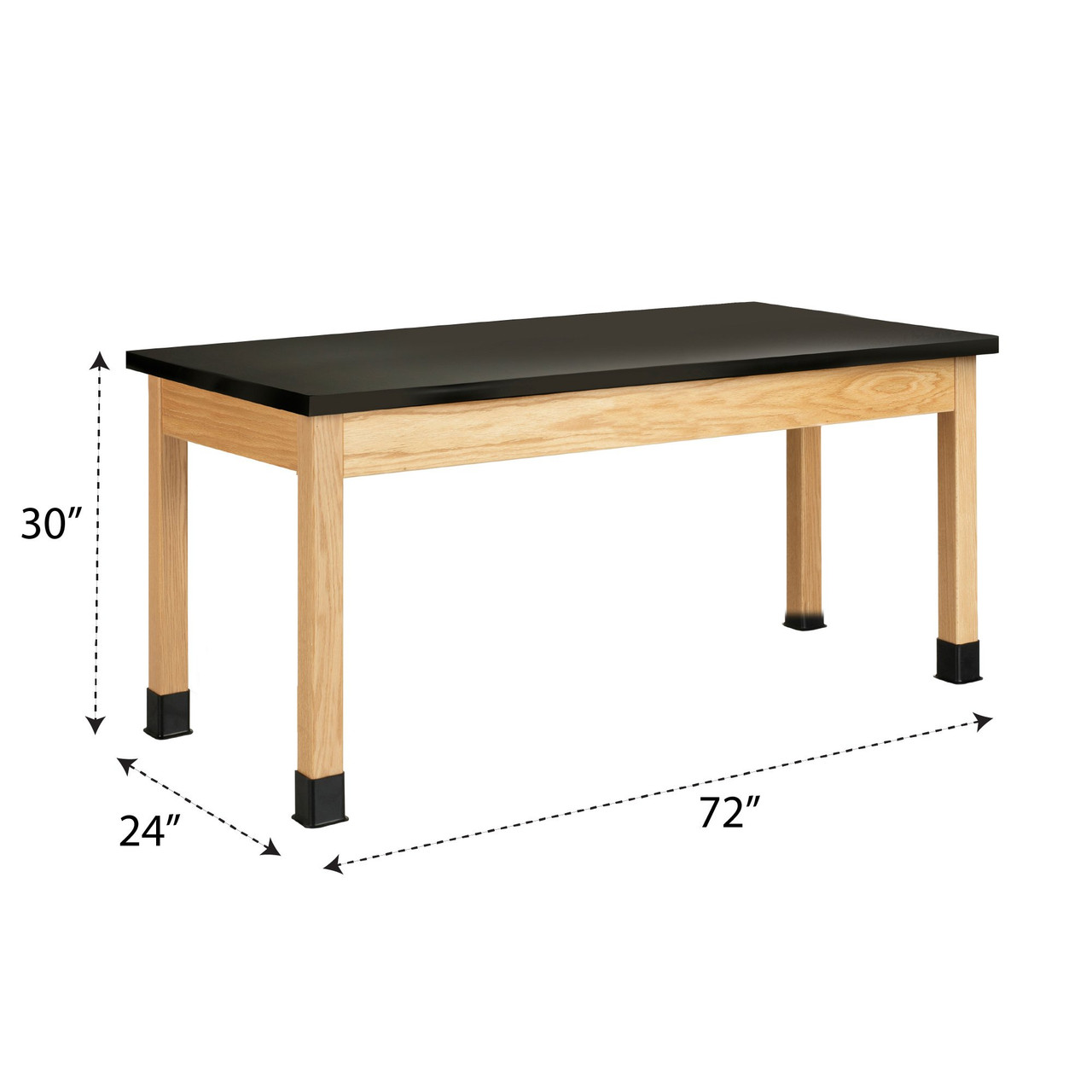 Wooden Lab Bench, 72" W x 24" D x 30" H, Black Epoxy Top, Oak Legs/Apron