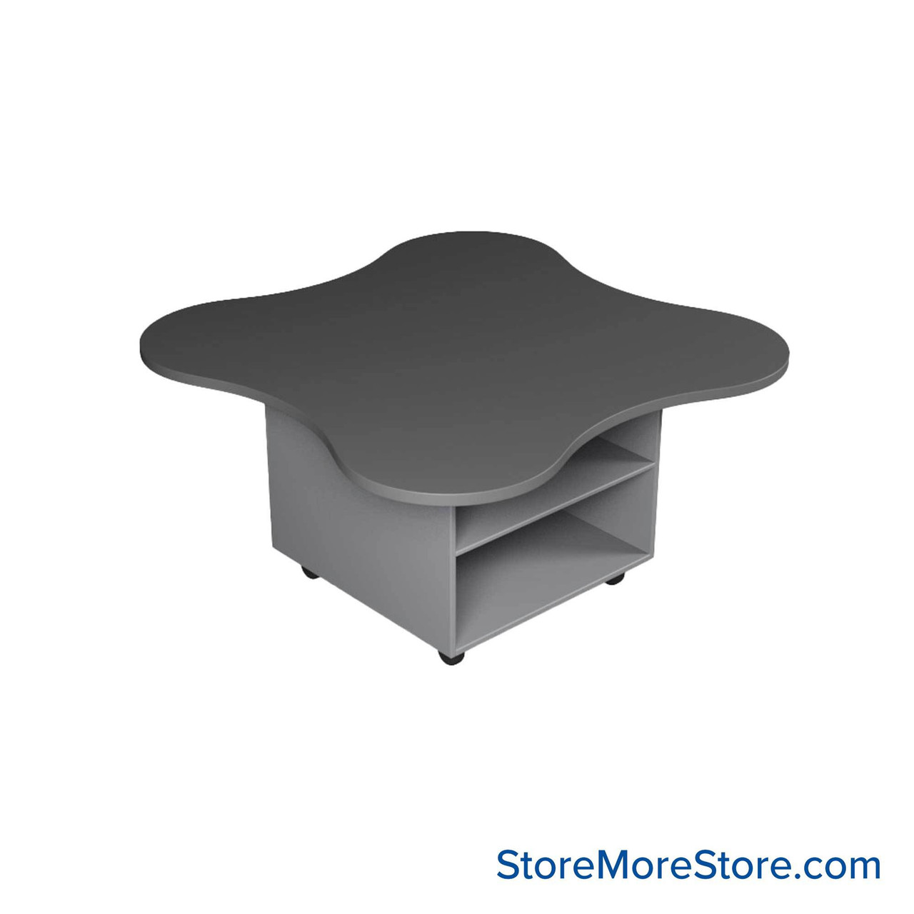 Work Island, 60" W x 60" D x 29" H, Clover Shape, Double Faced Open Storage