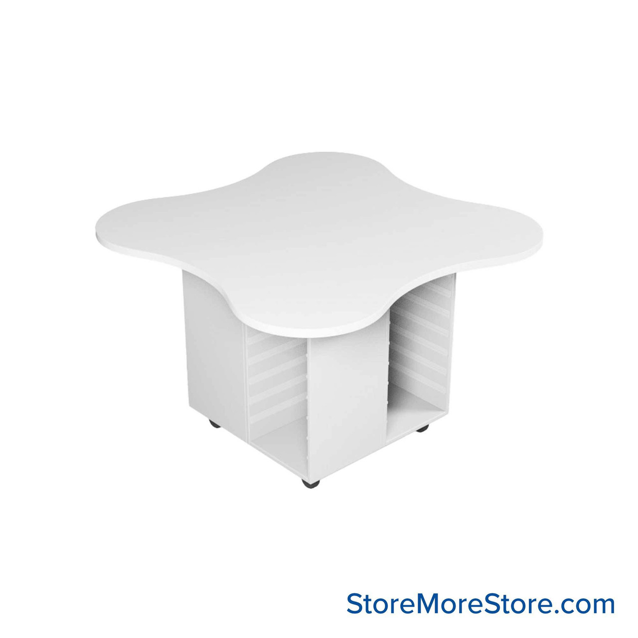 Work Island, 48" W x 48" D x 42" H, Clover Shape, 4-Faced Tote Storage