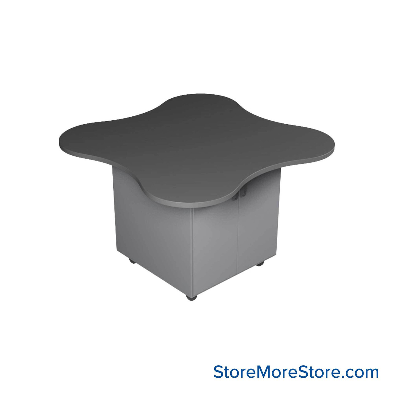 Work Island, 60" W x 60" D x 29" H, Clover Shape, Double Faced Cupboard Storage