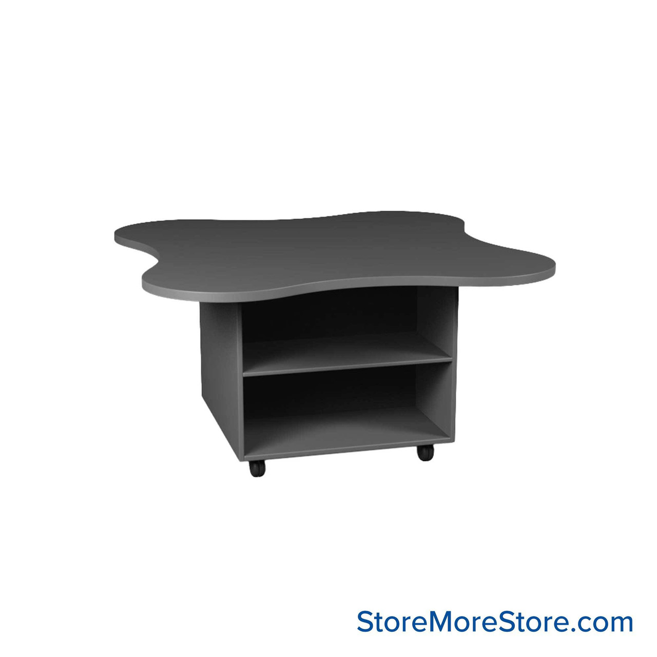 Work Island, 48" W x 48" D x 42" H, Clover Shape, Double Faced Open Storage