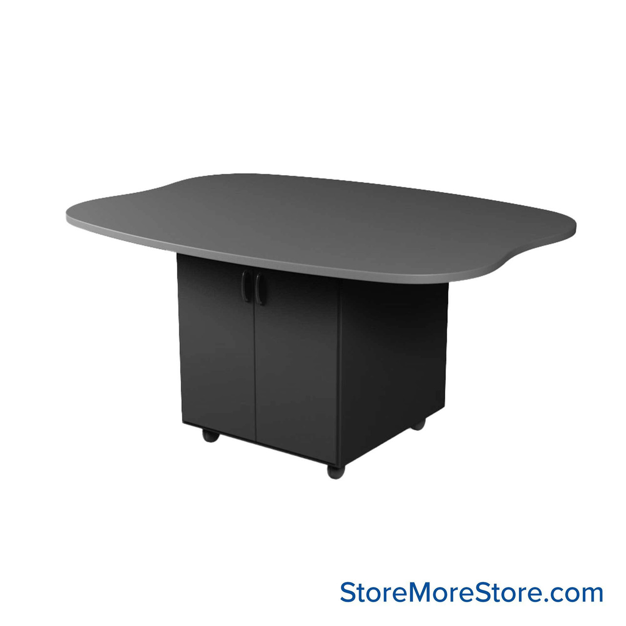 Work Island, 54" W x 72" D x 42" H, Macaroon Shape, Double Faced Cupboard Storage