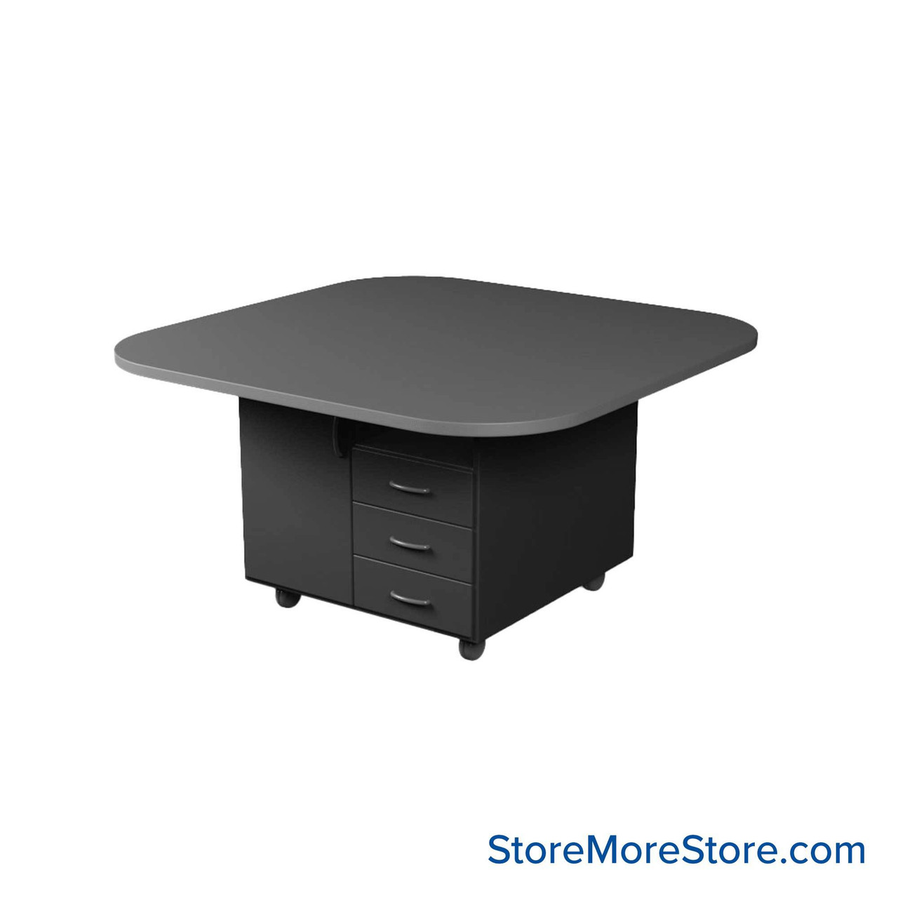 Work Island, 48" W x 48" D x 42" H, Square Shape, Double Faced Cupboard Storage w/ Drawers