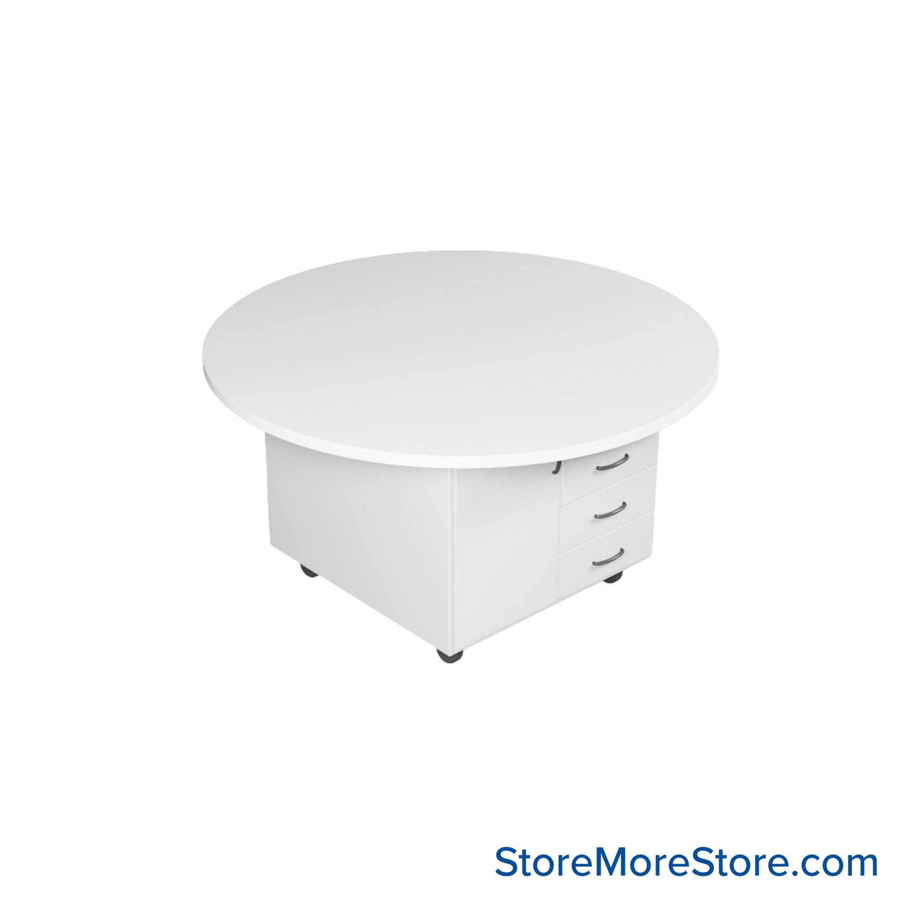 Work Island, 60" W x 60" D x 36" H, Round Shape, Double Faced Cupboard Storage w/ Drawers