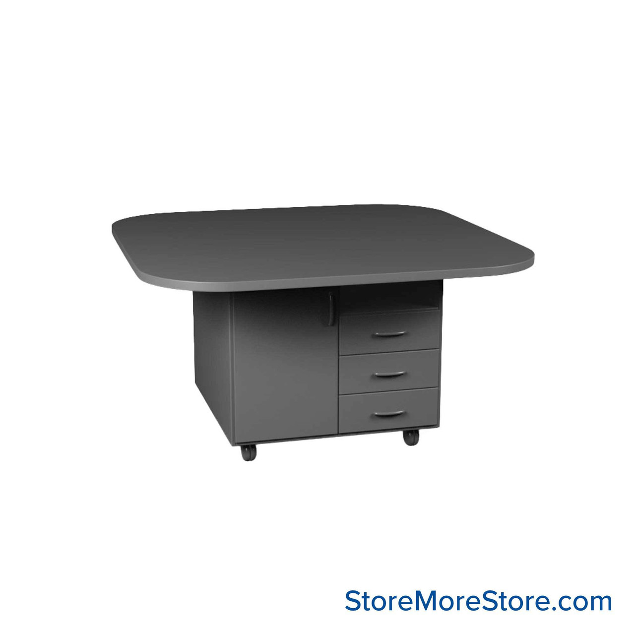 Work Island, 60" W x 60" D x 36" H, Square Shape, Double Faced Cupboard Storage w/ Drawers