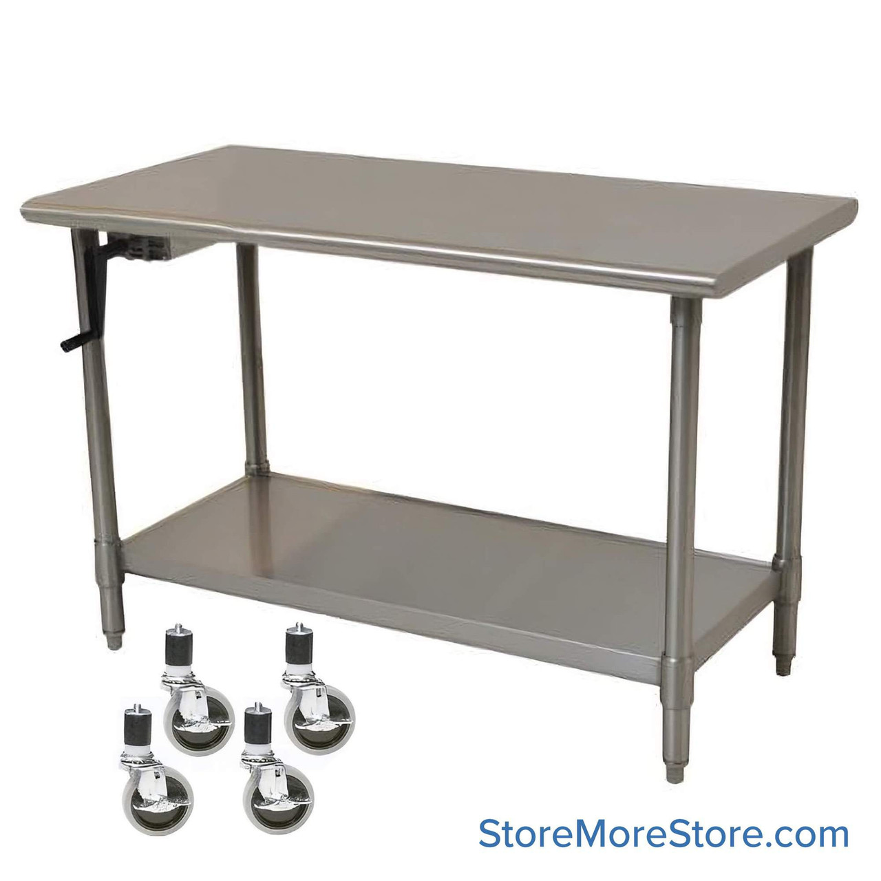Adjustable Height Stainless Steel Table, 60" W x 30" D, 16-Gauge, Left Hand Crank