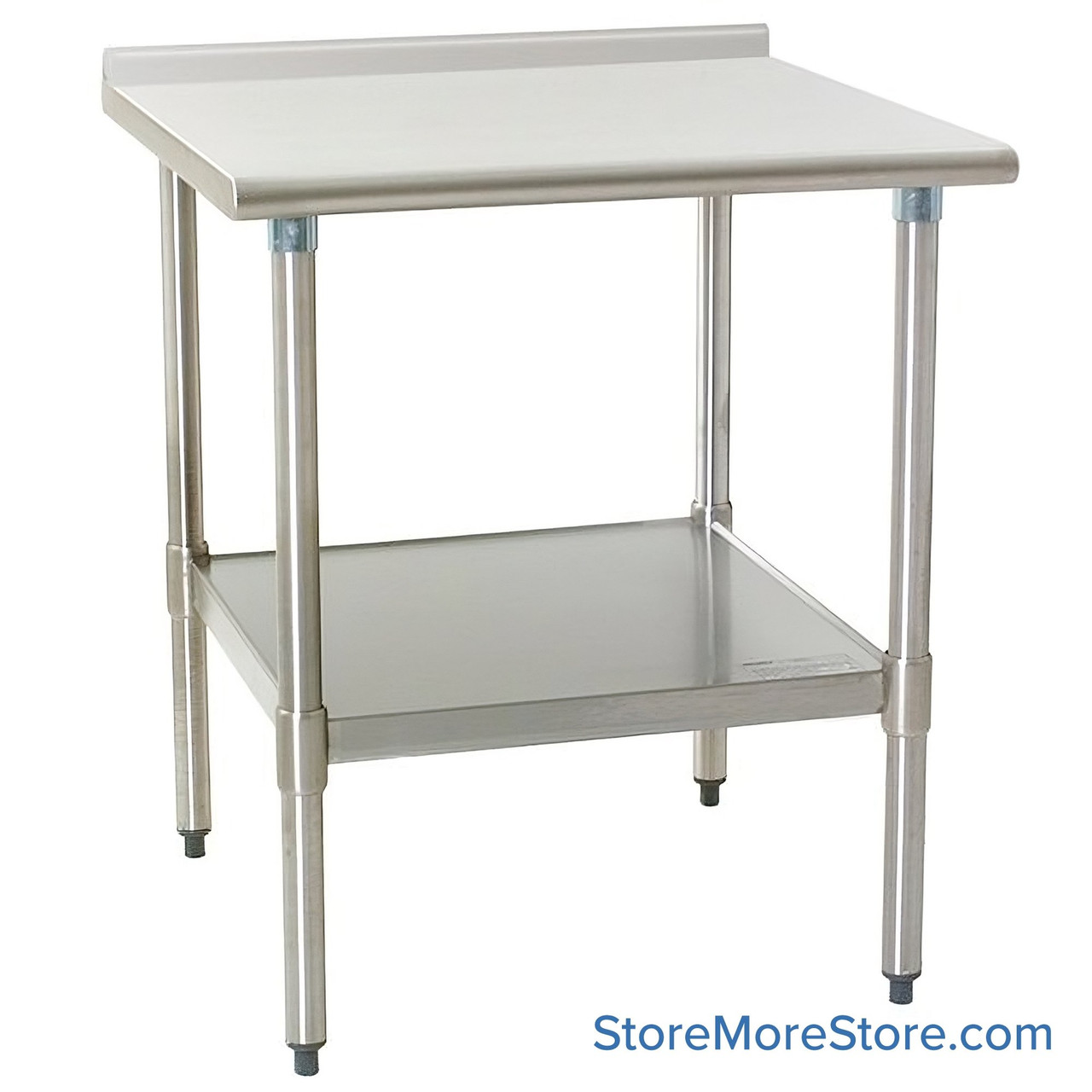 Rear Upturn Stainless Steel Table, 30" W x 30" D, 16-Gauge 304, Includes Undershelf, Stainless Steel Legs