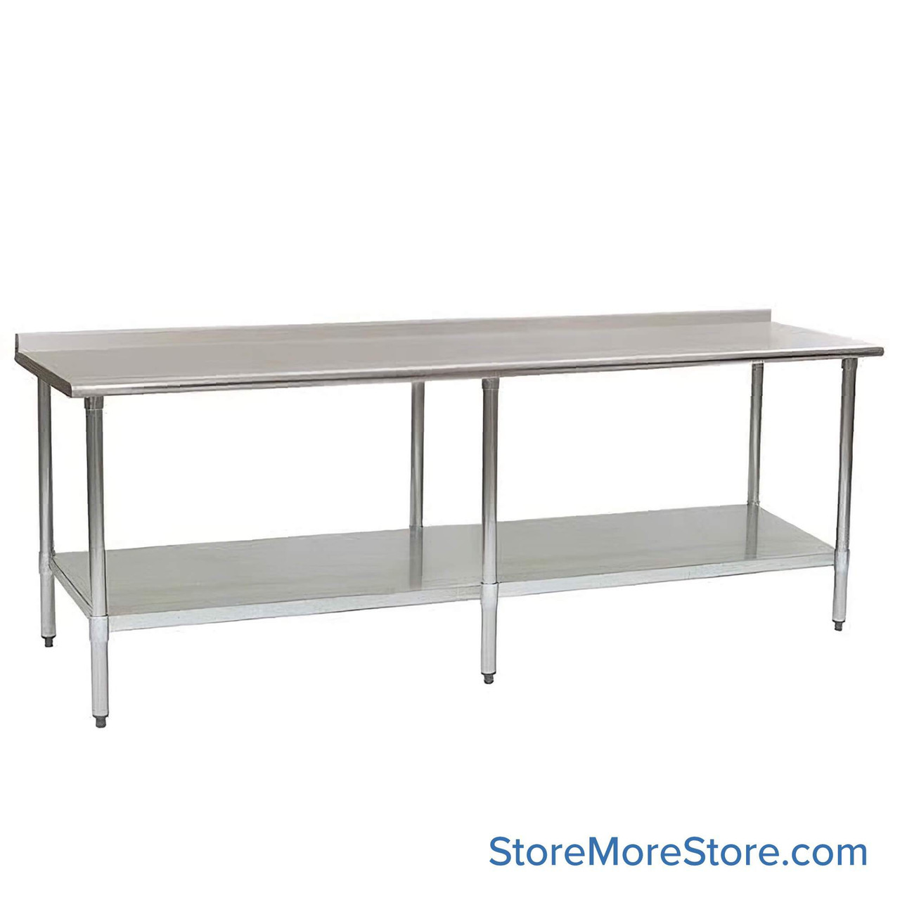 Rear Upturn Stainless Steel Table, 96" W x 30" D, 16-Gauge 304, Includes Undershelf, Galvanized Steel Legs