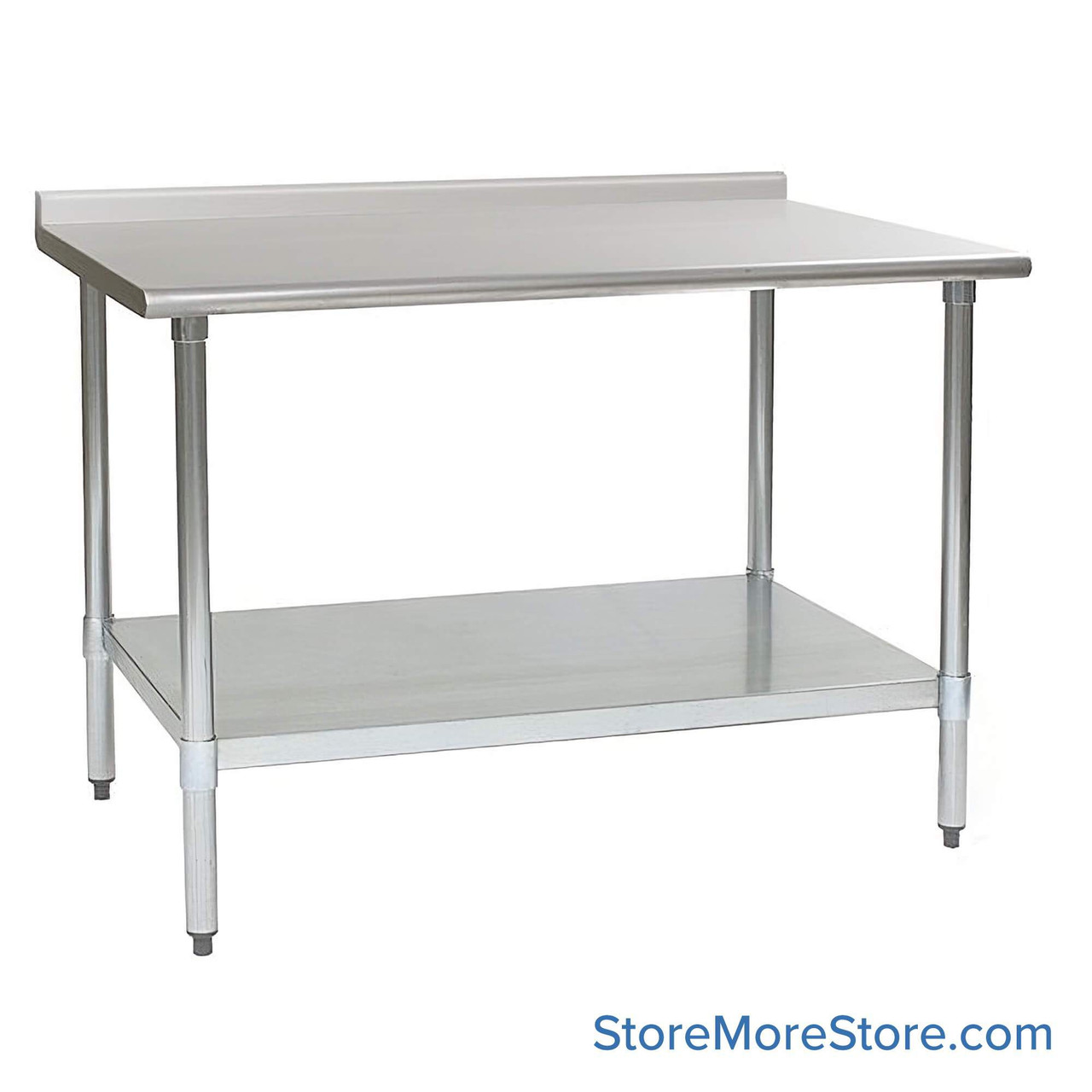 Rear Upturn Stainless Steel Table, 48" W x 30" D, 16-Gauge 430, Includes Undershelf, Galvanized Steel Legs