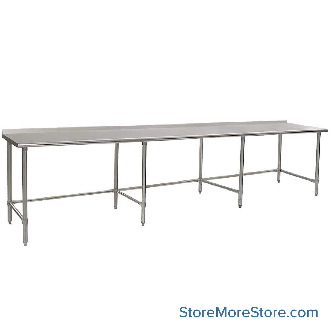Rear Upturn Stainless Steel Table, 132" W x 24" D, 14-Gauge 304, Stainless Steel Legs