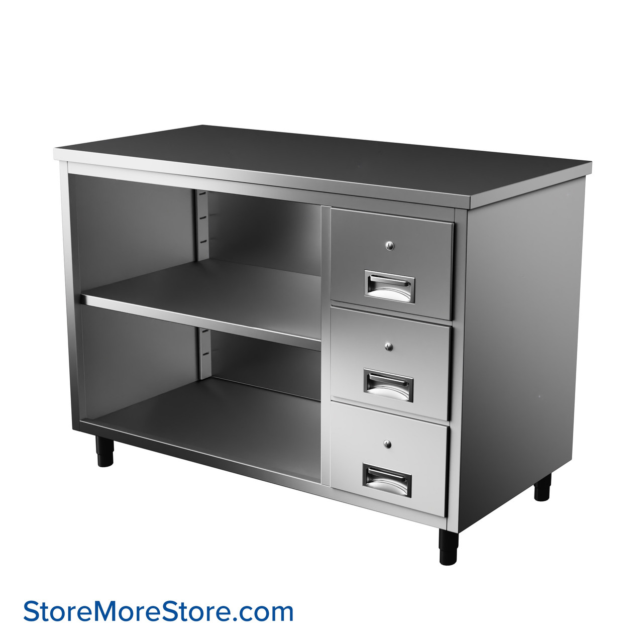 Stainless Steel Table Cabinet, 48" W x 24" D, 1 Adjustable Shelf & 3 Drawers