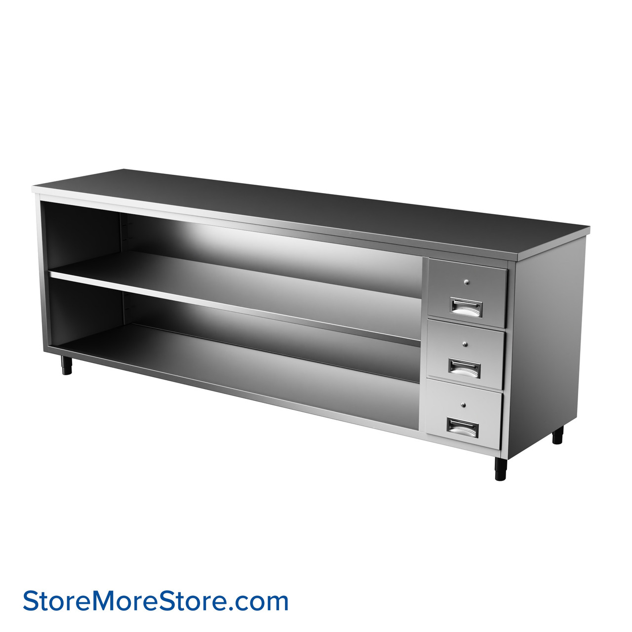 Stainless Steel Table Cabinet, 96" W x 30" D, 1 Adjustable Shelf & 3 Drawers