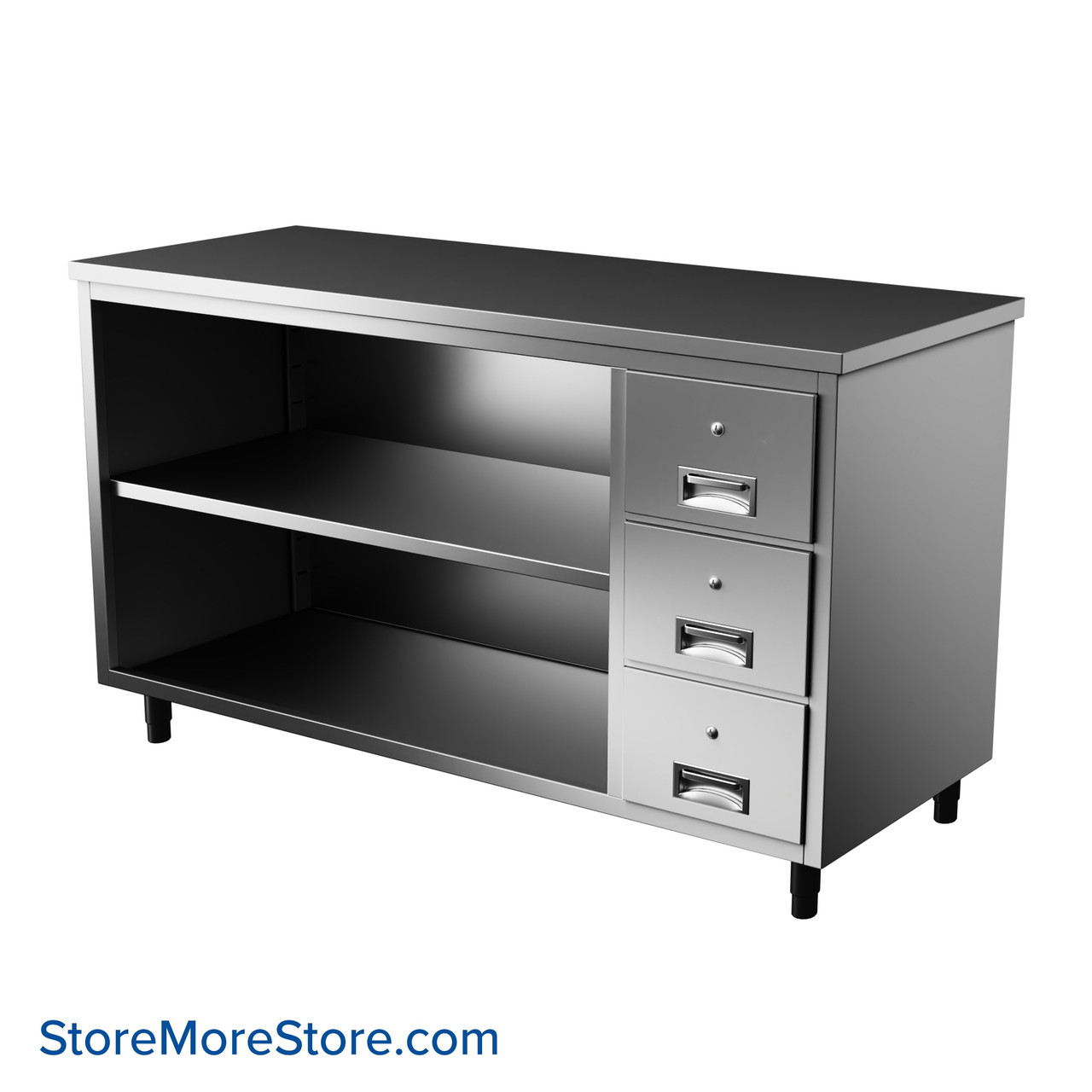 Stainless Steel Table Cabinet, 60" W x 30" D, 1 Adjustable Shelf & 3 Drawers