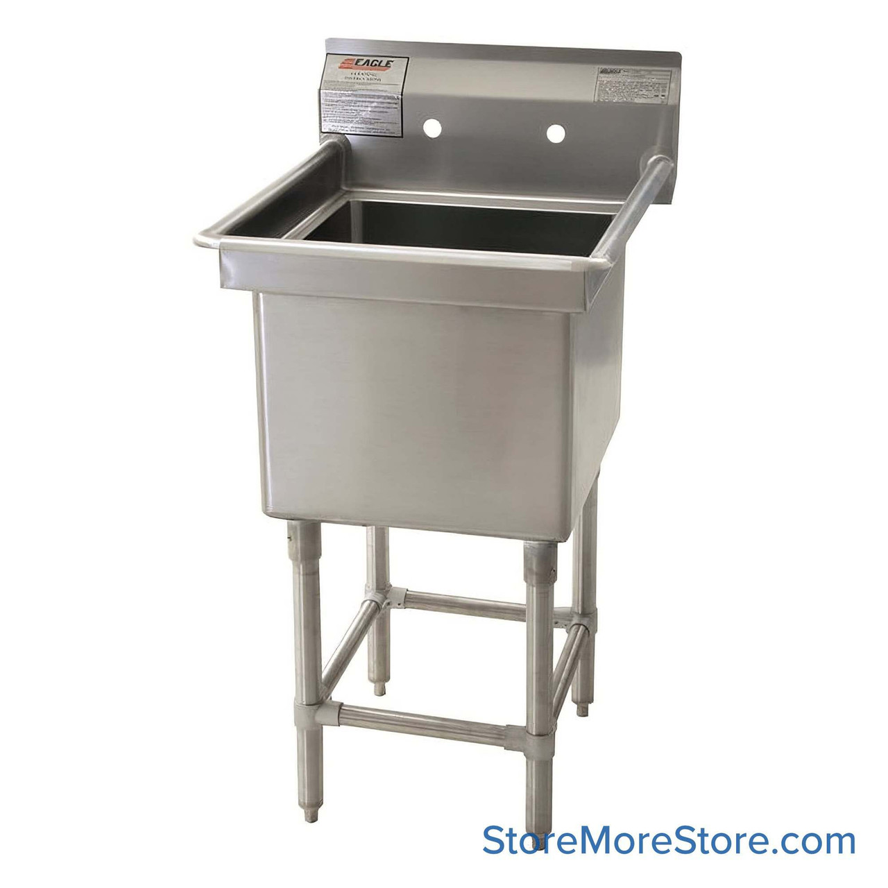 Free Standing Stainless Steel Sink, 21" W x 27" D, 1 Bowl