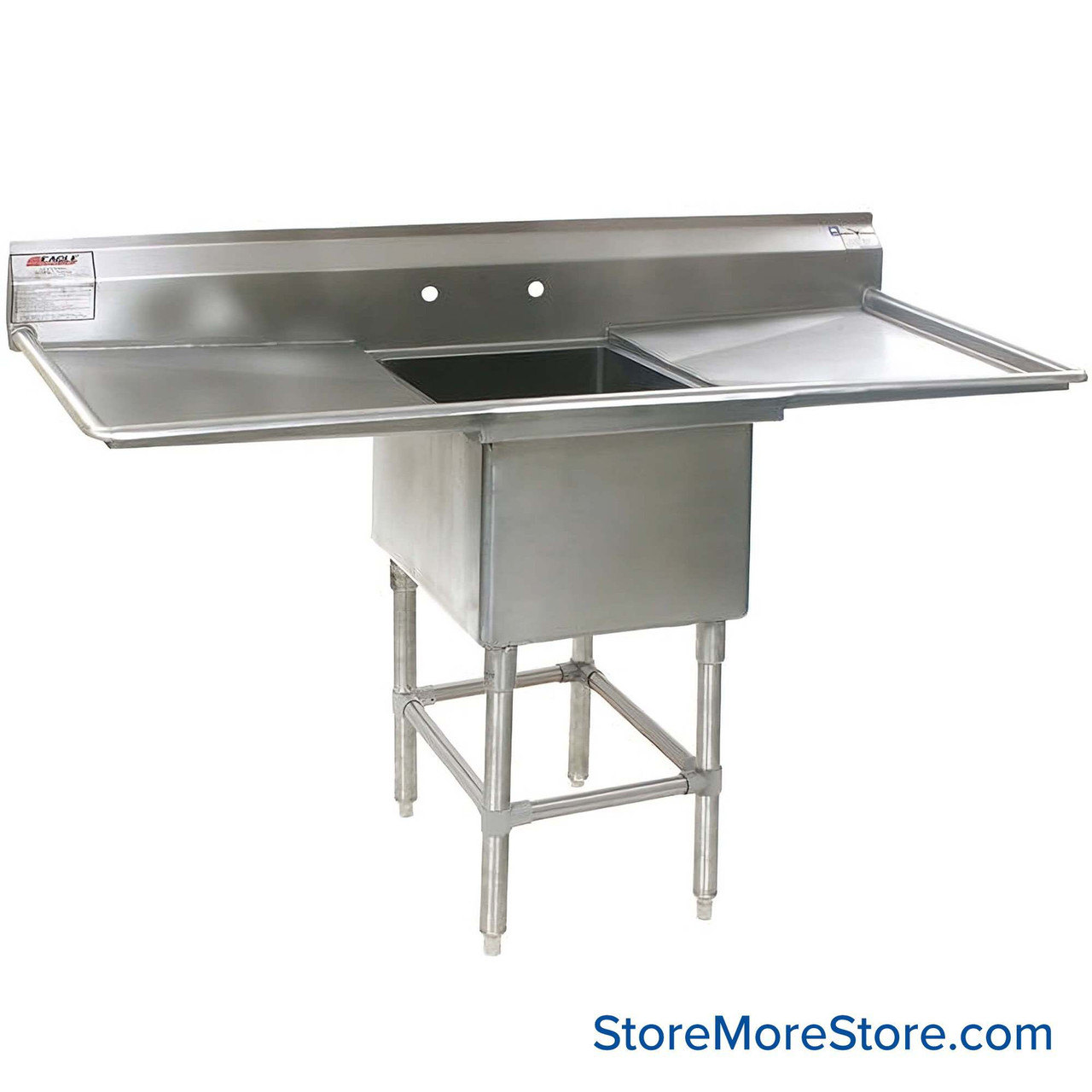 Free Standing Stainless Steel Sink, 70" W x 27" D, 1 Bowl, 2 Drainboards
