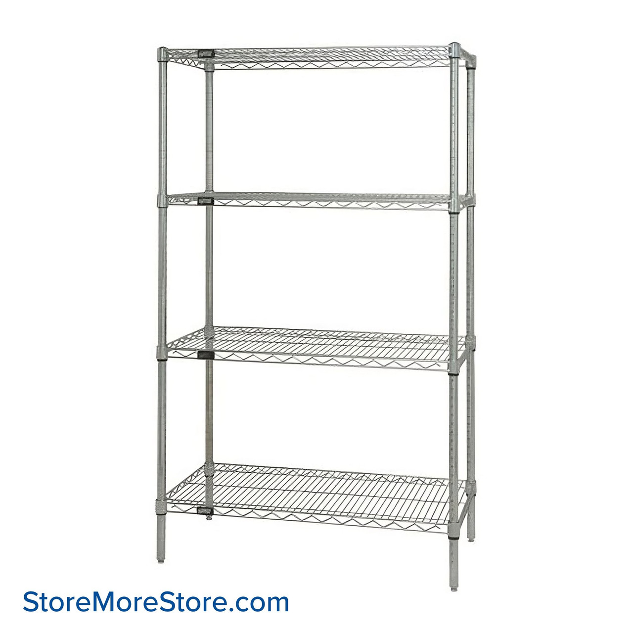 Wire Shelving, 72 W x 18 D x 63 H, 4 Shelves, Stainless Steel