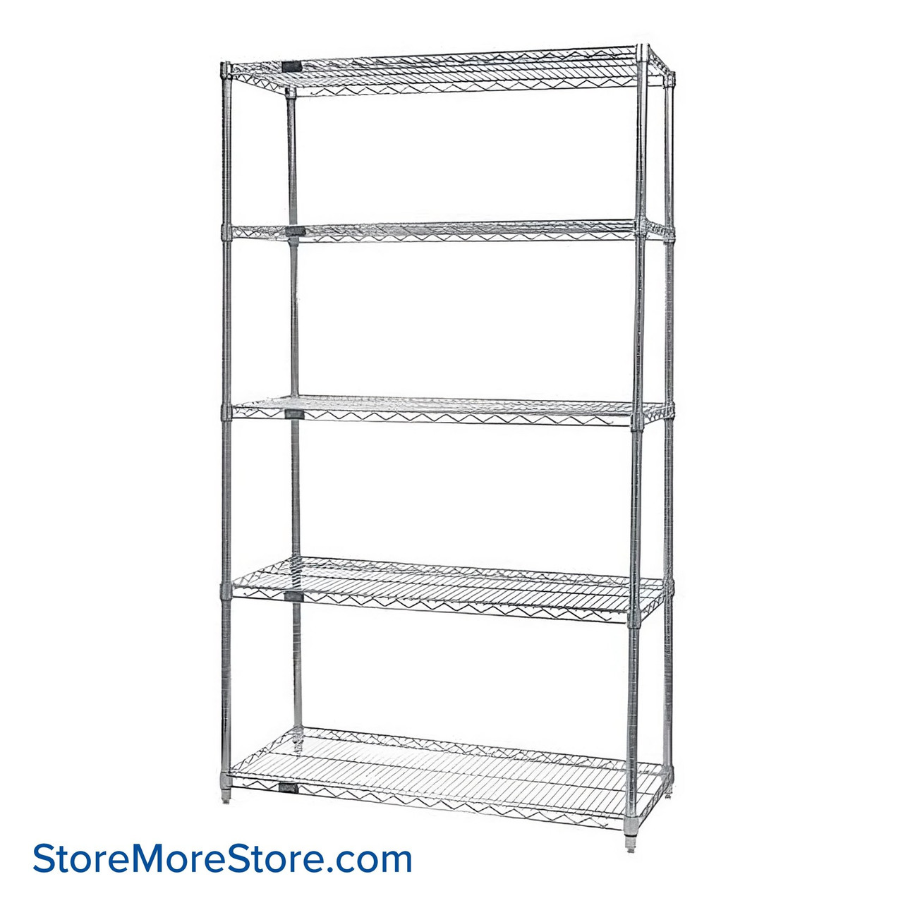 Wire Shelving, 48 W x 18 D x 74 H, 5 Shelves, Chrome