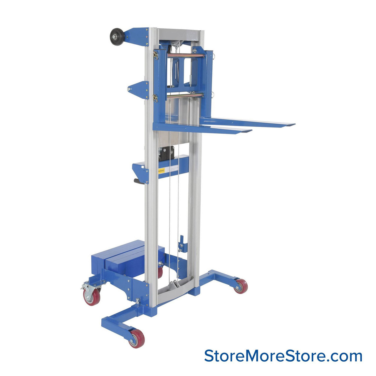 Manual Stacker Lift, 43.25" D x 120" H, Counter Balance Lift Design, 400 lbs Load Capacity