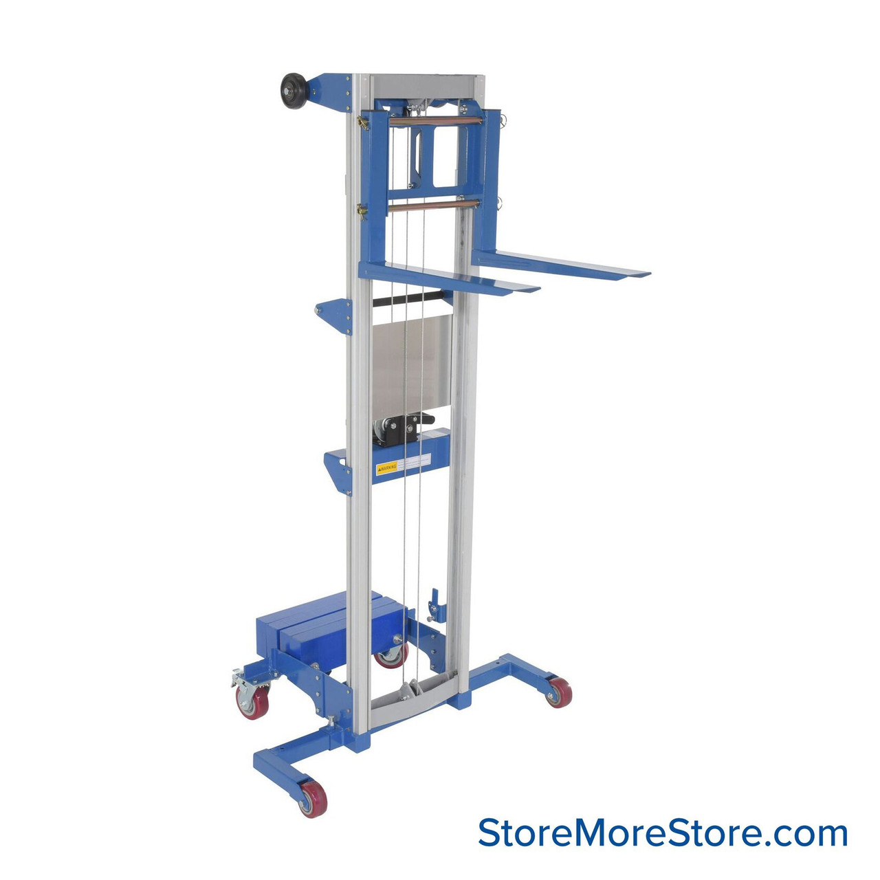 Manual Stacker Lift, 43.25" D x 69" H, Counter Balance Lift Design, 350 lbs Load Capacity