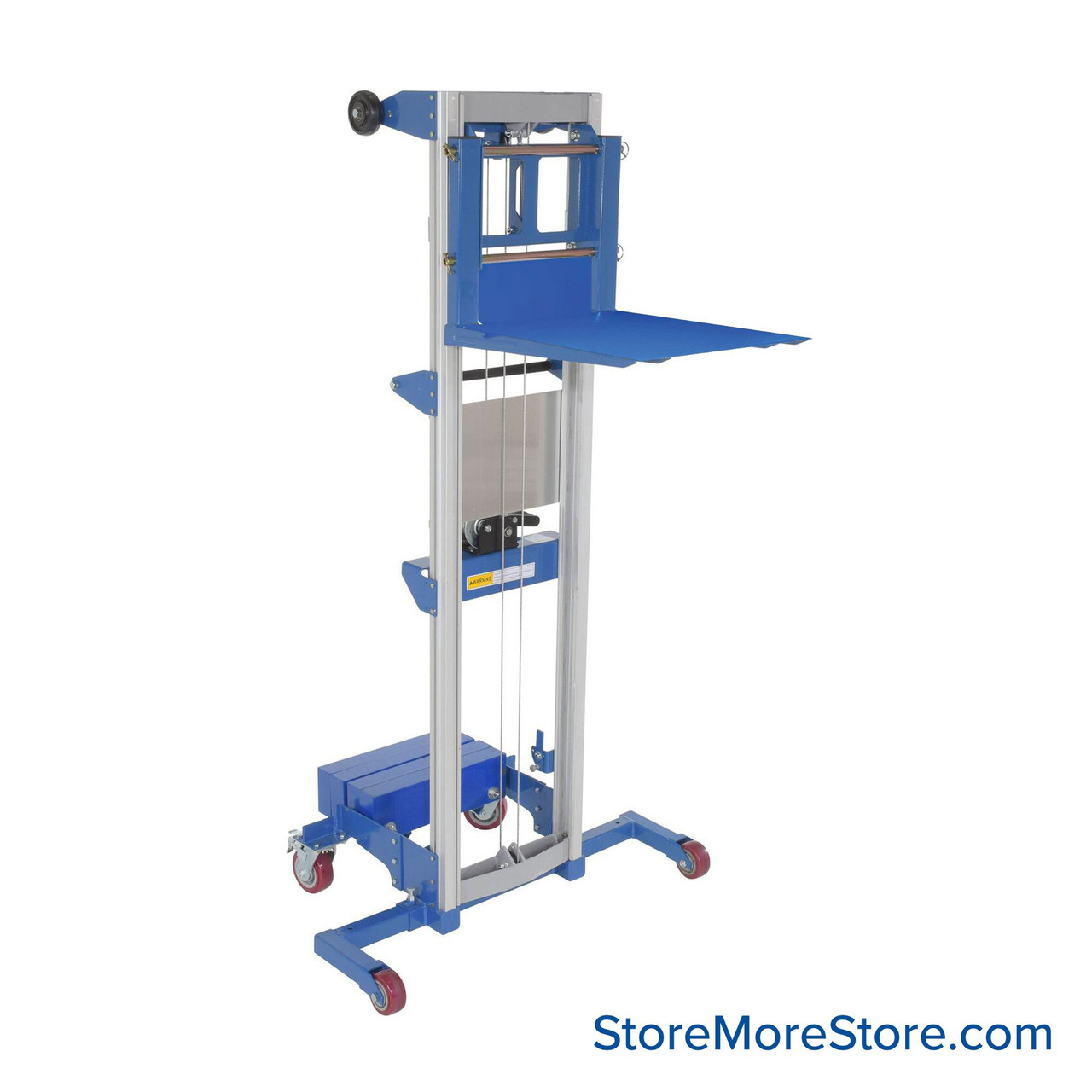 Manual Stacker Lift, 43.25" D x 69" H, Counter Balance Lift Design, 350 lbs Load Capacity, Includes Deck Platform
