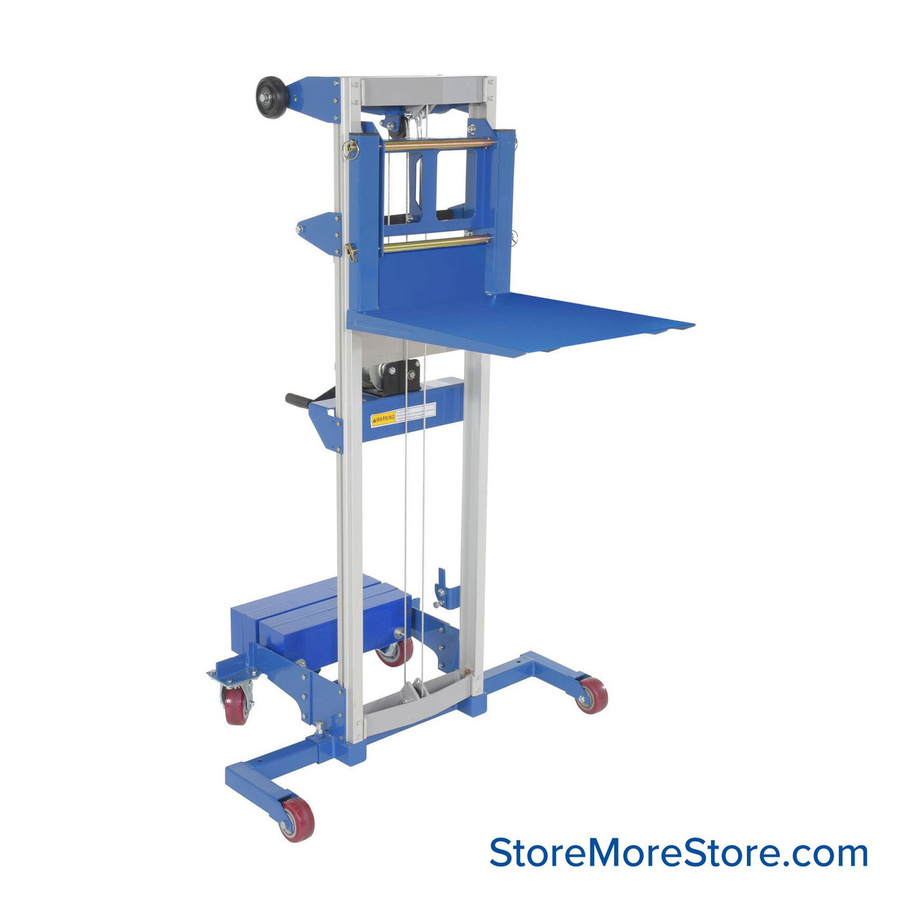 Manual Stacker Lift, 43.25" D x 71.75" H, Counter Balance Lift Design, 500 lbs Load Capacity, Includes Deck Platform
