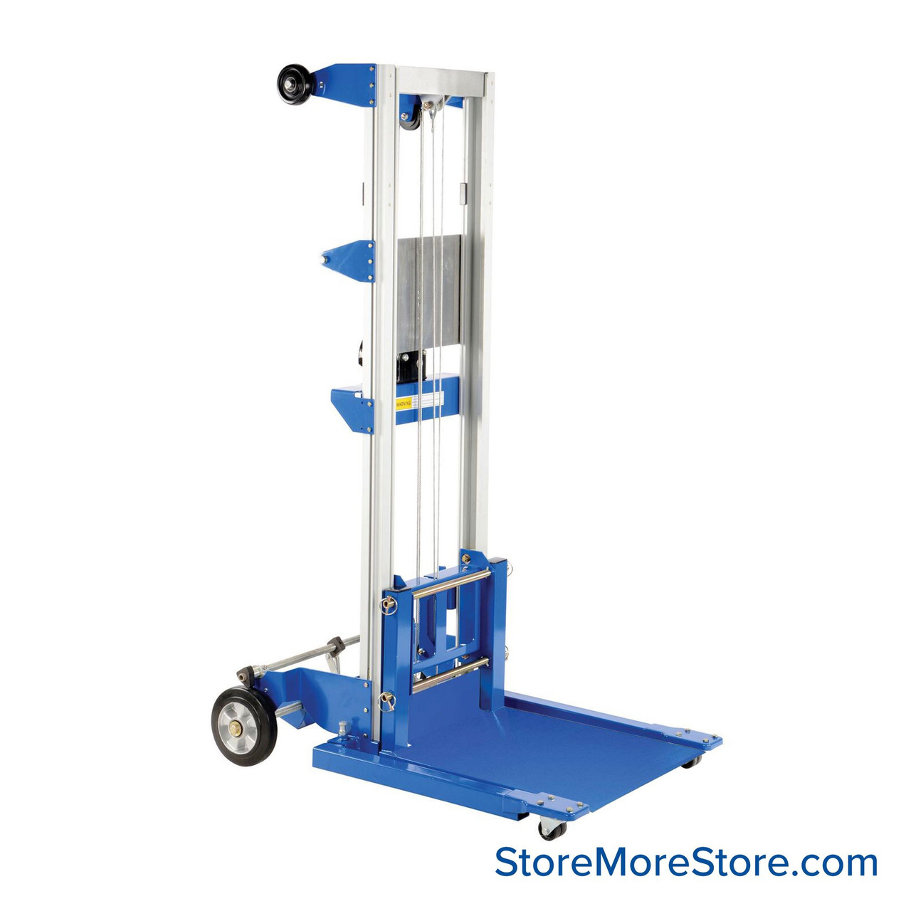 Manual Stacker Lift, 44" D x 120" H, Straddle Lift Design, 400 lbs Load Capacity, Includes Deck Platform