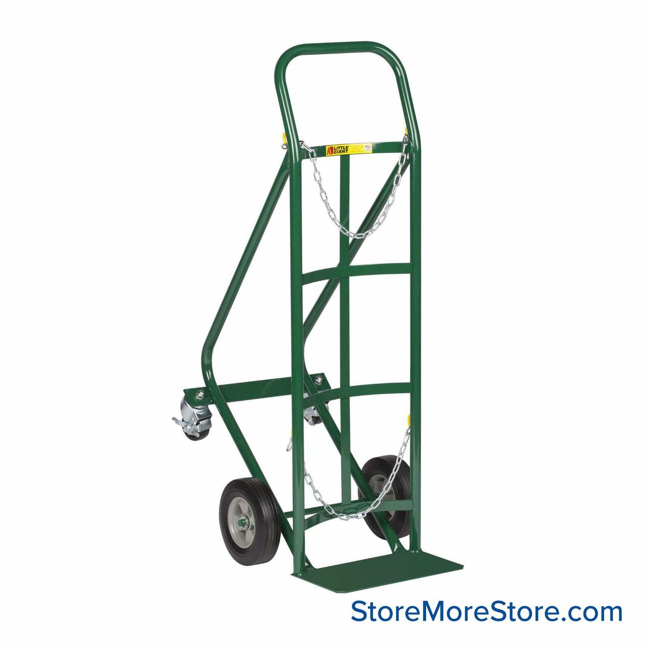 Gas Cylinder Hand Truck, 49" High, Two 8" Solid Rubber/Two 3" Rubber Swivel Wheels, Continuous Handle