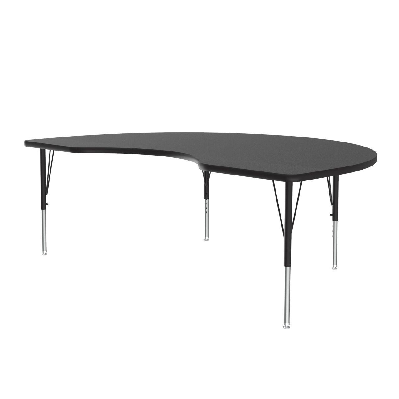Adjustable Height Activity Tables-Kidney Shaped, 72" Wide, 48x72" Top, Black/chrome
