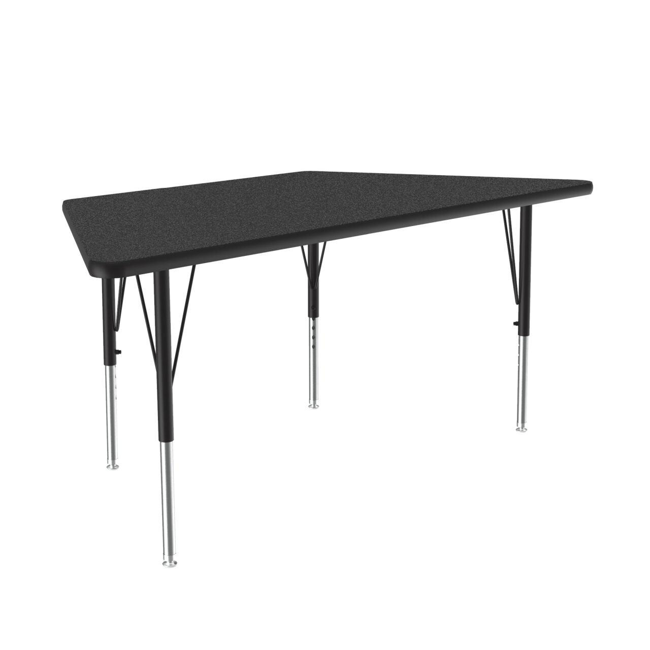 Adjustable Height Activity Tables-Trapezoid Shaped, 48" W x 24" D x 19" H, 24x48" Top, Black/chrome