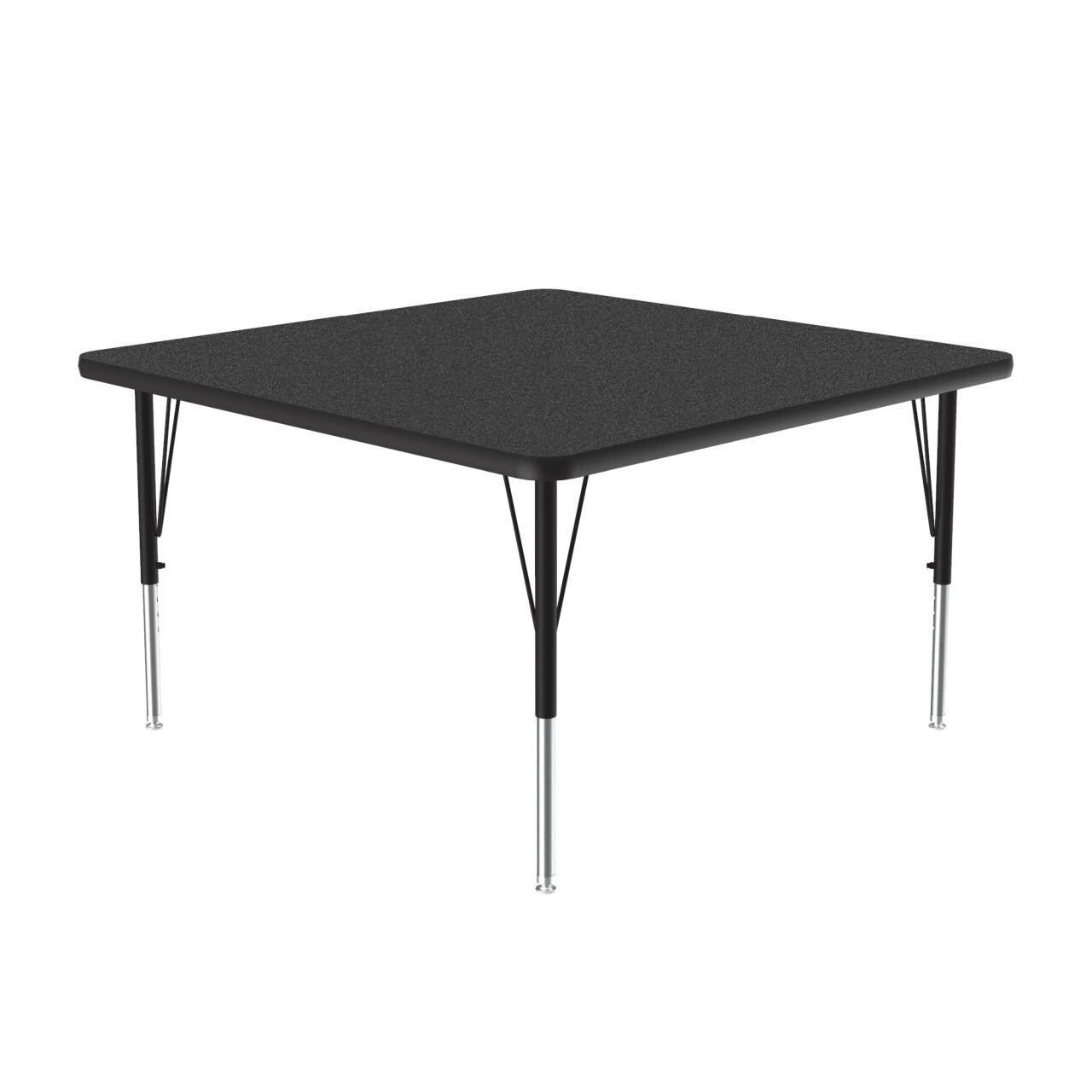 Adjustable Height Activity Tables-Square, 42" W x 42" D x 19" H, 42x42" Top, Black/chrome