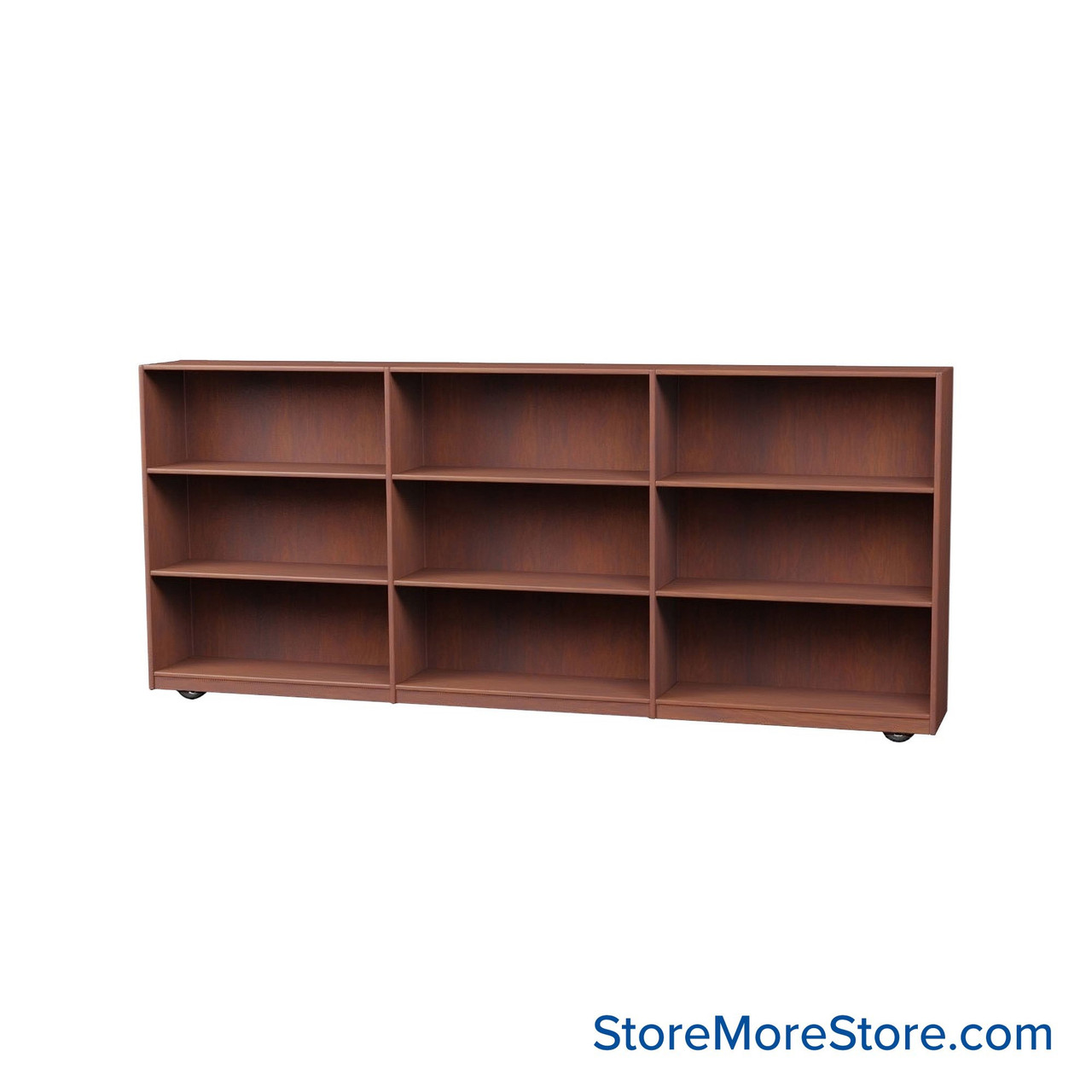 Wood Bookcase Shelves, 109" W x 24" D x 42" H, Double-Side Shelving, Includes Casters