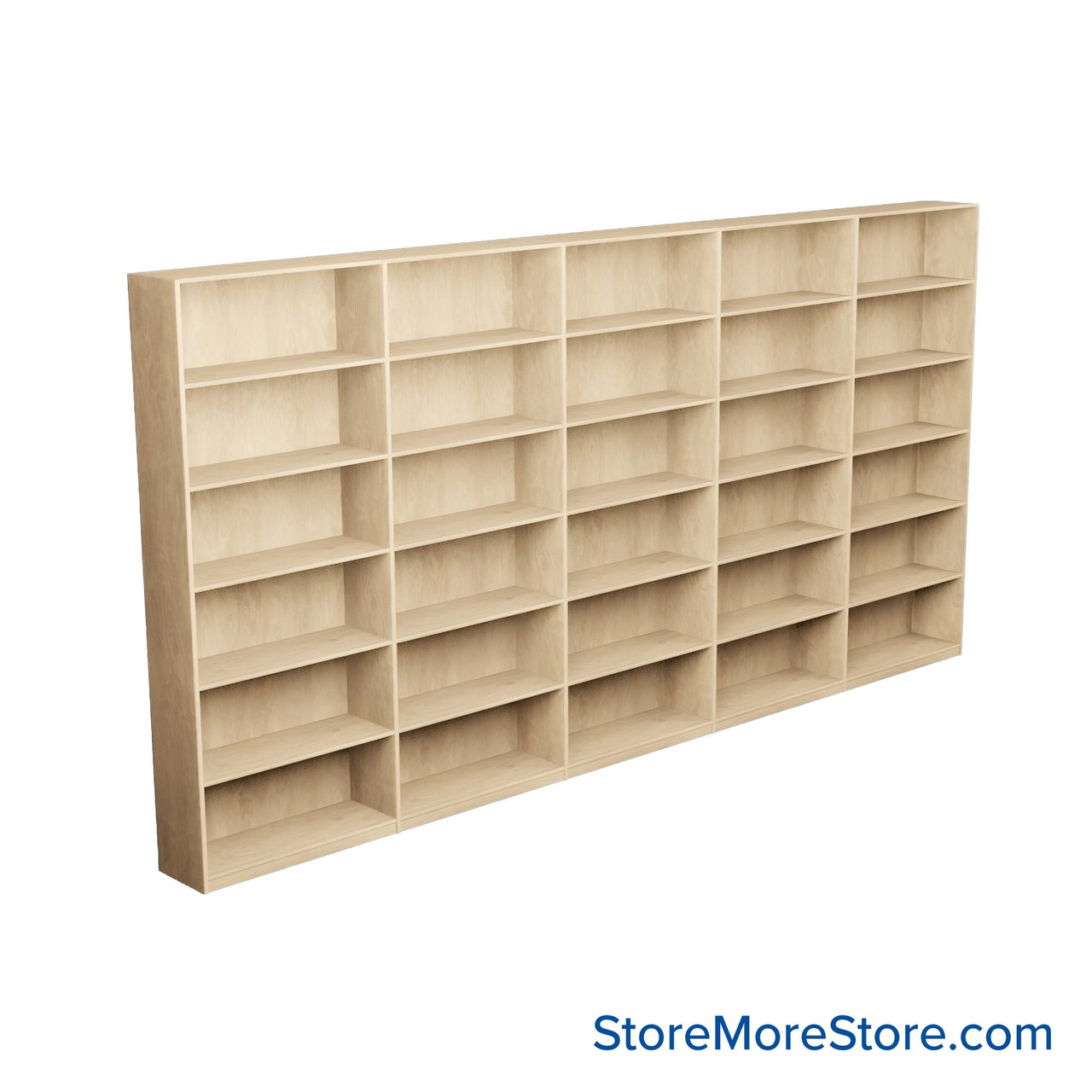 Laminate Bookshelf, 181" W x 20" D x 84" H, Double-Sided Shelving, Without Casters