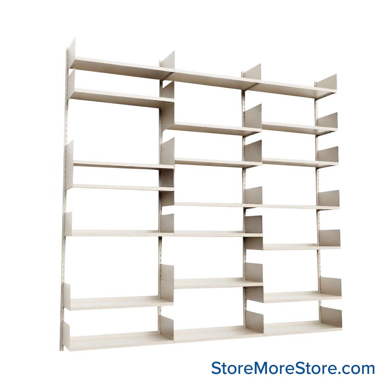 Wall Mounted Shelves, 108" W x 12" D x 90" H, 21 Adjustable Shelves