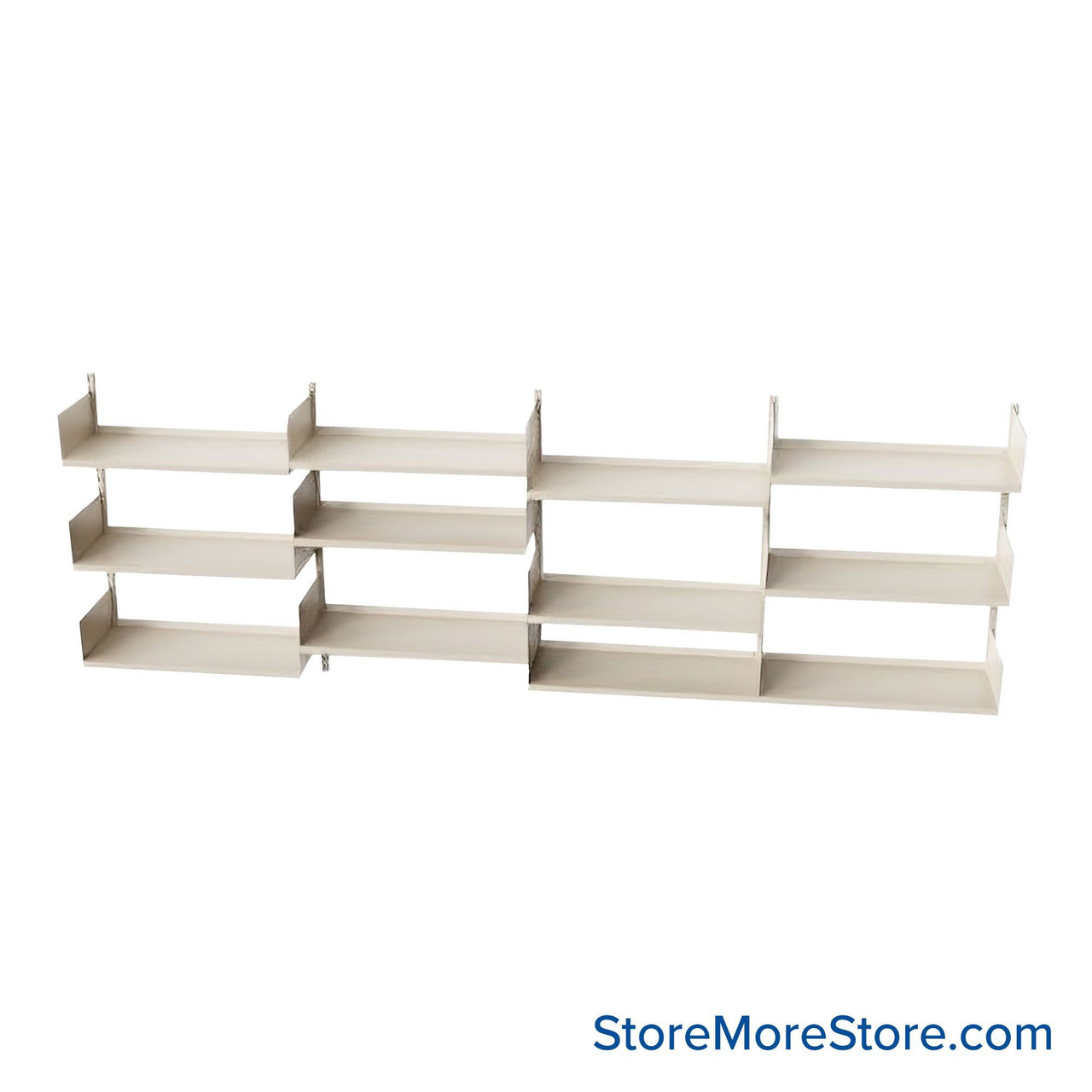 Wall Mounted Shelves, 120" W x 10" D x 48" H, 12 Adjustable Shelves