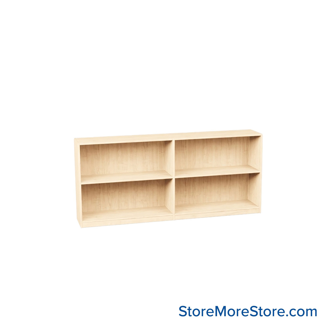 Melamine Bookshelf, 73" W x 20" D x 30" H, Double-Sided Shelving, Without Casters