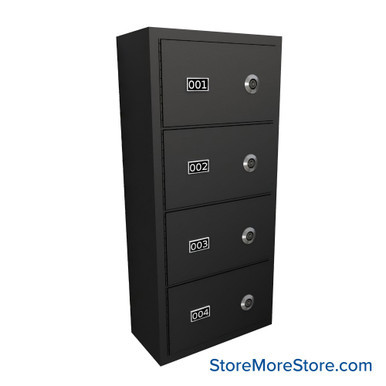 Wall Mounted Gun Locker, 13" W x 8.5" D x 26.25" H, 4 Compartments, Vertical, Tube Lock