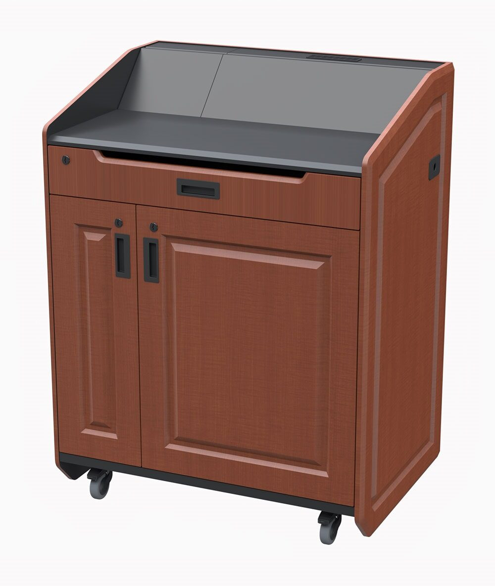 Wide Multimedia Lectern with Pocket Door and 14U Rack